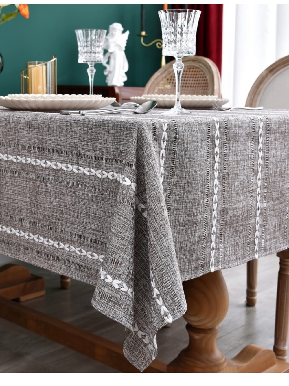 Embroidered Jacquard Tablecloth Heavyweight Wrinkle-Free SQUARE 42x42” COFFEE